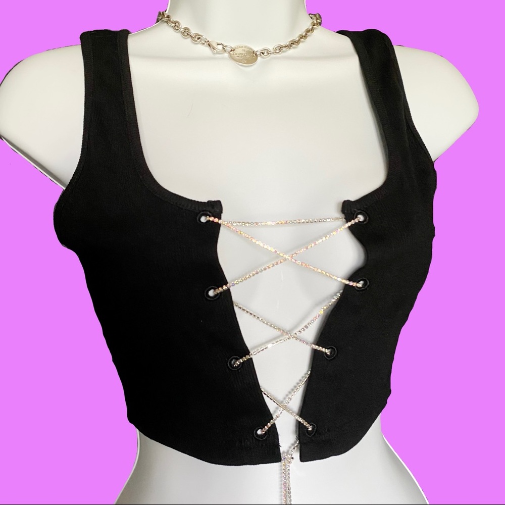 BRAND NEW ICED OUT LACE UP CROP TOP